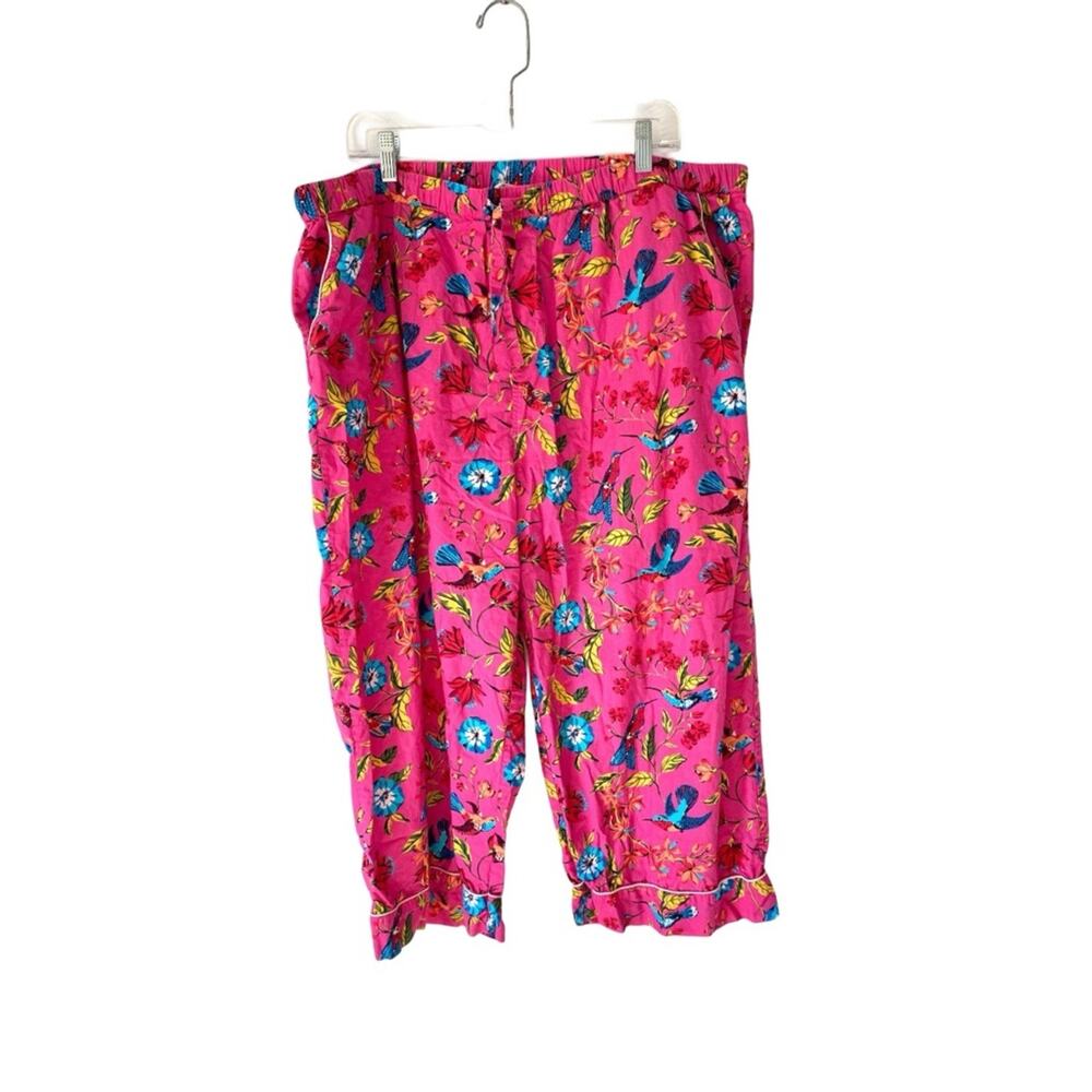 Printfresh Hummingbird Bright Pink Floral Bird Pajama Lounge Pants size 2X
